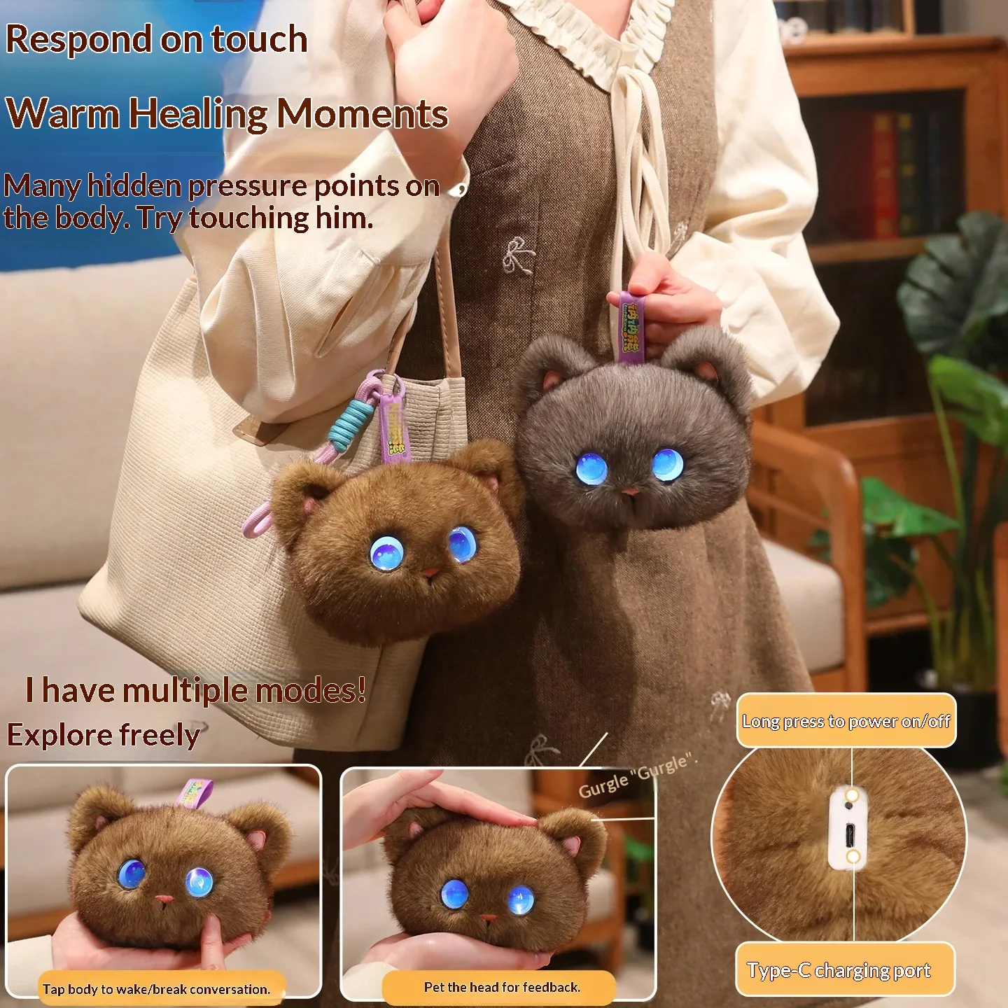 Tobot AI Plush Cat Toy Interactive Emotional Companion Robot Stuffed Animal Kids Educational Trendy Children's Plush Doll