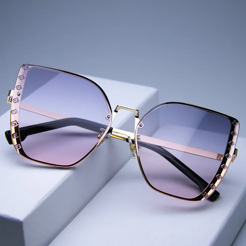 

New To Make Big Face Thin-Looked Frameless Trimming Sunglasses Trending Women Plain UV Protection Large Rim Sun Glasses