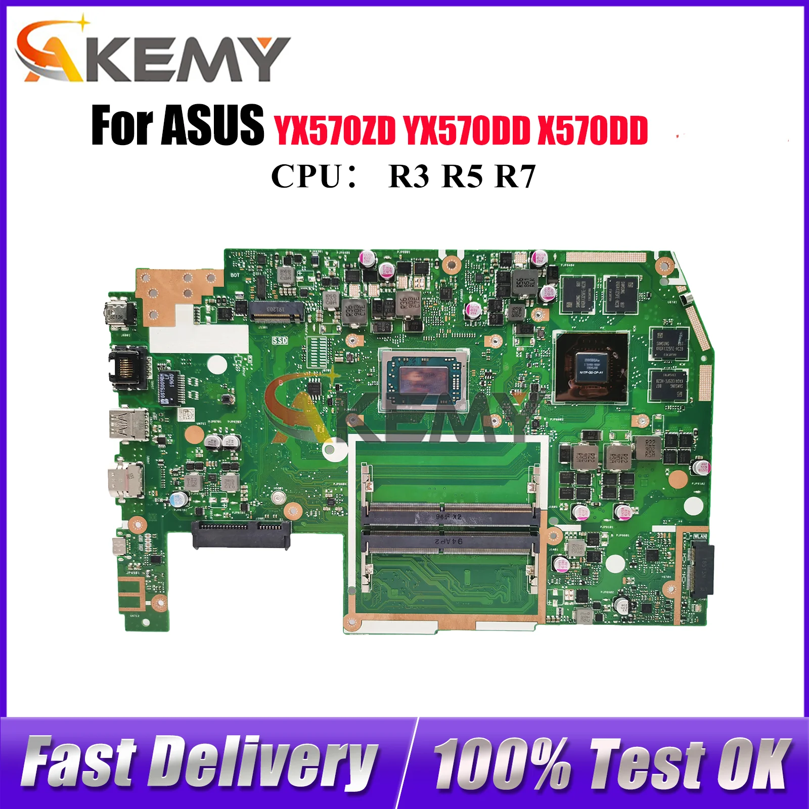 

X570DD Laptop Motherboard For ASUS VivoBook YX570DD YX570ZD X570DD X570D Notebook Mainboard With R3 R5 R7 CPU 100% tests OK stk