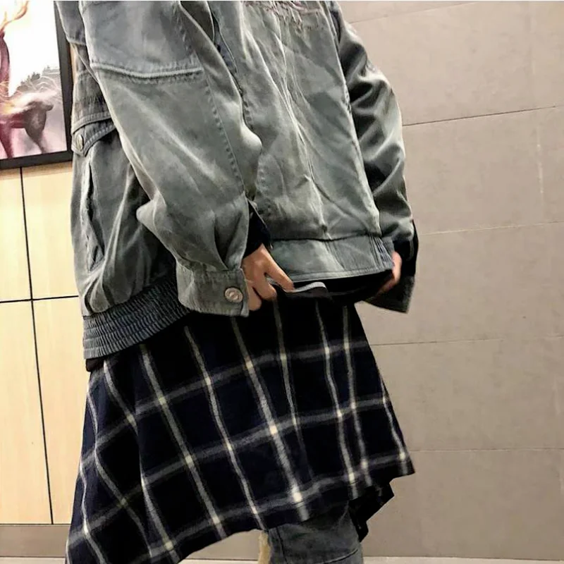 Faldas de mujer irregulares que combinan con todo Hipster parejas Casual Hip Hop High Street Plaid diseñador Ulzzang moda adolescentes Chic