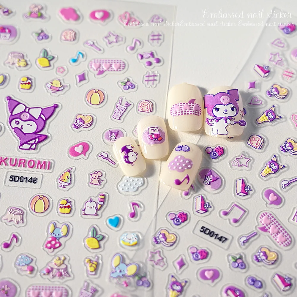 5d sanrio kawaii dos desenhos animados minha melodia adesivos de unhas bonito adorável cinnamoroll kuromi slider adesivos em relevo acrílico decalques da arte do prego