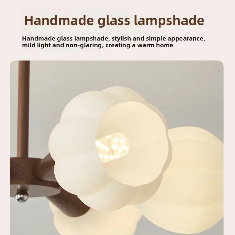 Bedroom chandelier, simple glass eye protection, new walnut color