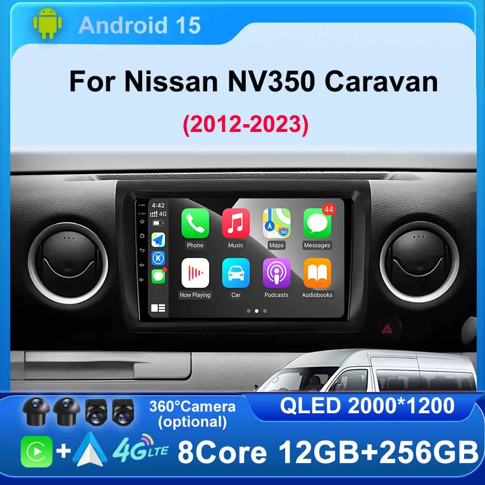 

Car Radio Carplay Stereo Android 15 Auto Video Screen 4G WIFI GPS Navigation BT DSP for Nissan NV350 Caravan 2012 - 2023