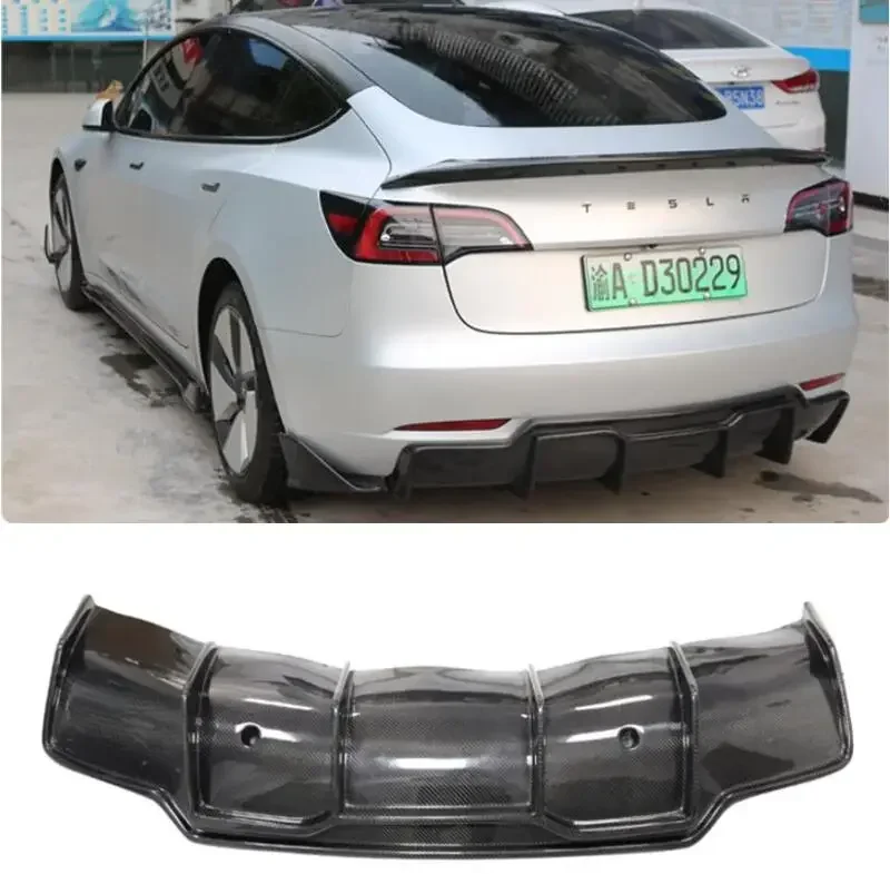 REAL CARBON FIBER REAR BUMPER TRUNK LIP SPOILER DIFFUSER For Tesla Model 3 2017 2018 2019 2021 2022 3 STYLE