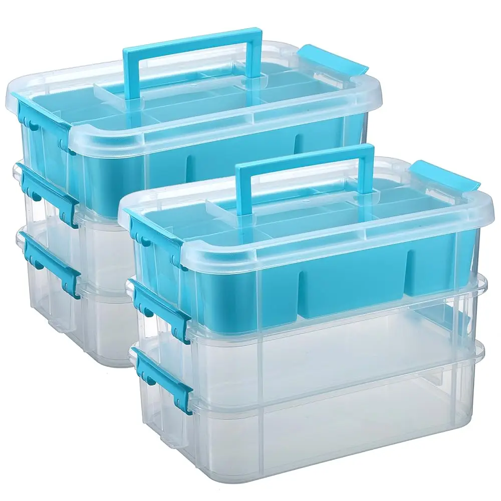 

Набор из 2-х 3-ярусных штабелируемых контейнеров для хранения с разделительными лотками, прозрачные штабелируемые ящики для хранения с ручкой и защелкивающейся крышкой