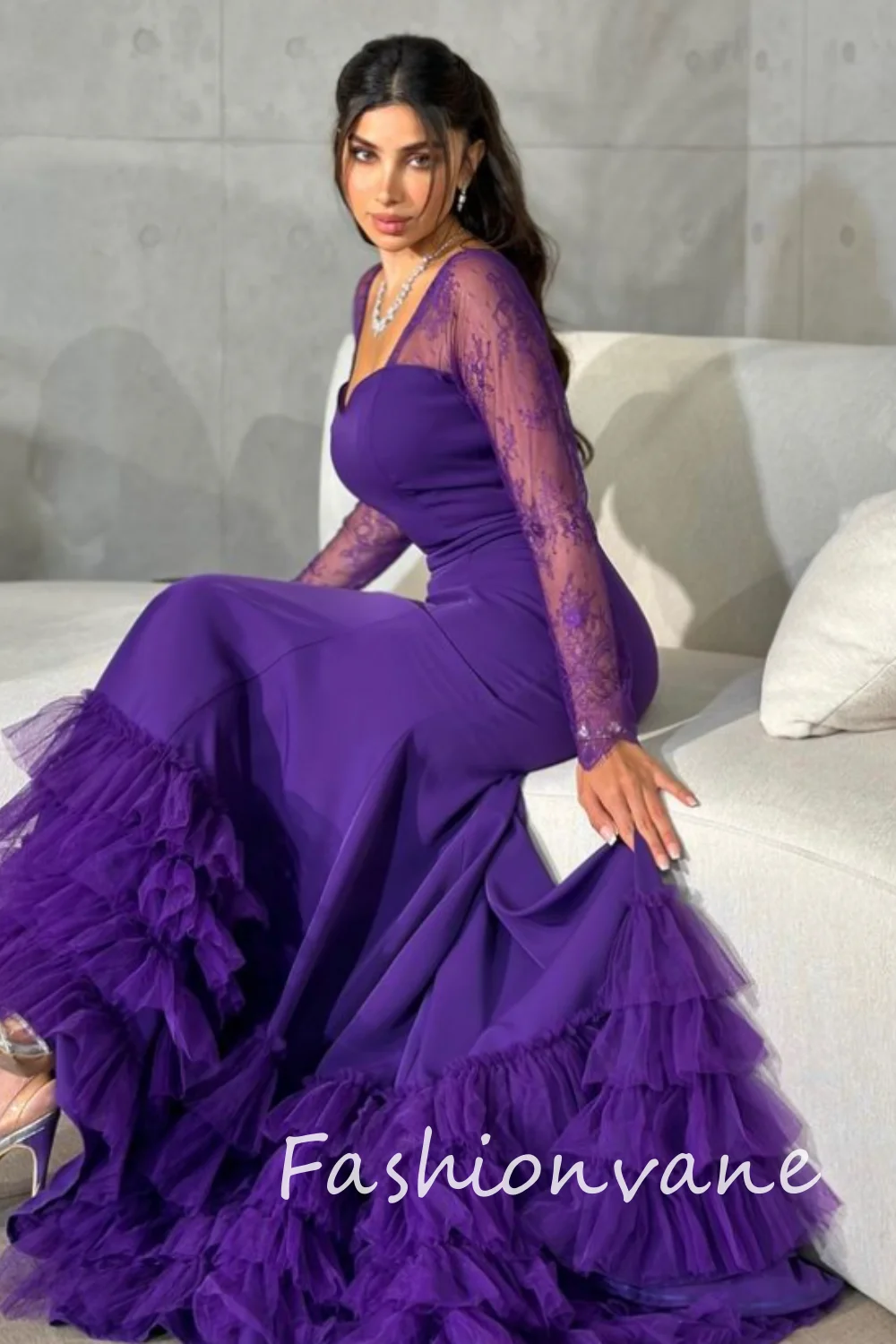 

Fashionvane 2024 Customized Saudi Arabia Women Mermaid Strapless Long Lace Sleeves Prom Dresses Evening Dress Formal Gown