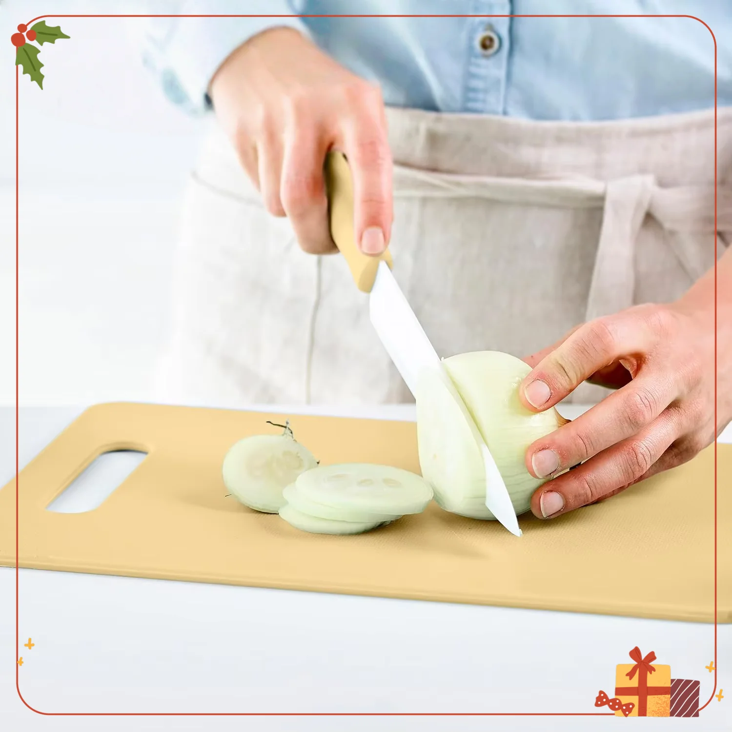 

Vibrant Yellow Reversible Cutting Board: Non-Slip, Dishwasher Safe with Handles