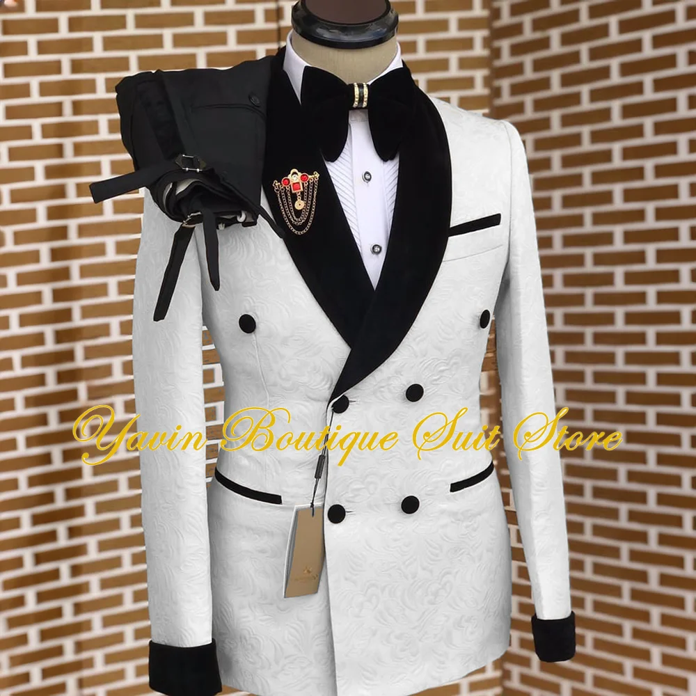 Men's 2 Pieces Suit Floral Set Double Breasted Shawl Lapel Jacket Formal Blazer Pants for Wedding Prom Dinner Party