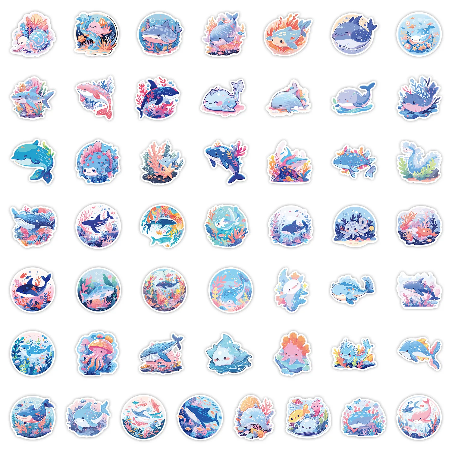 10/30/50PCS Cartoon Blue Sea Animals Sticker DIY Phone Laptop Luggage Skateboard Graffiti Decals Fun for Kid Gift