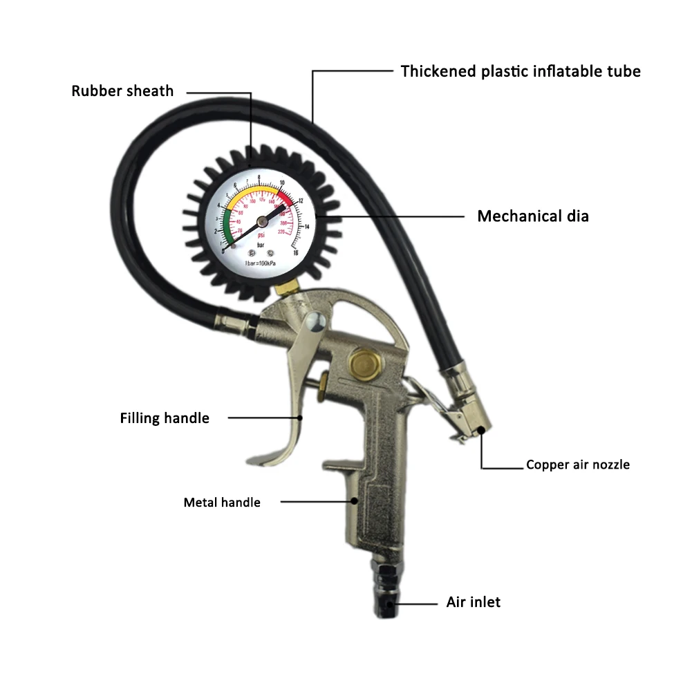 Digital Dial Pressure Meter Gauge 220 PSI Tyre Pressure Gun Compressor Tool With Inflation Deflation Function for Car Auto