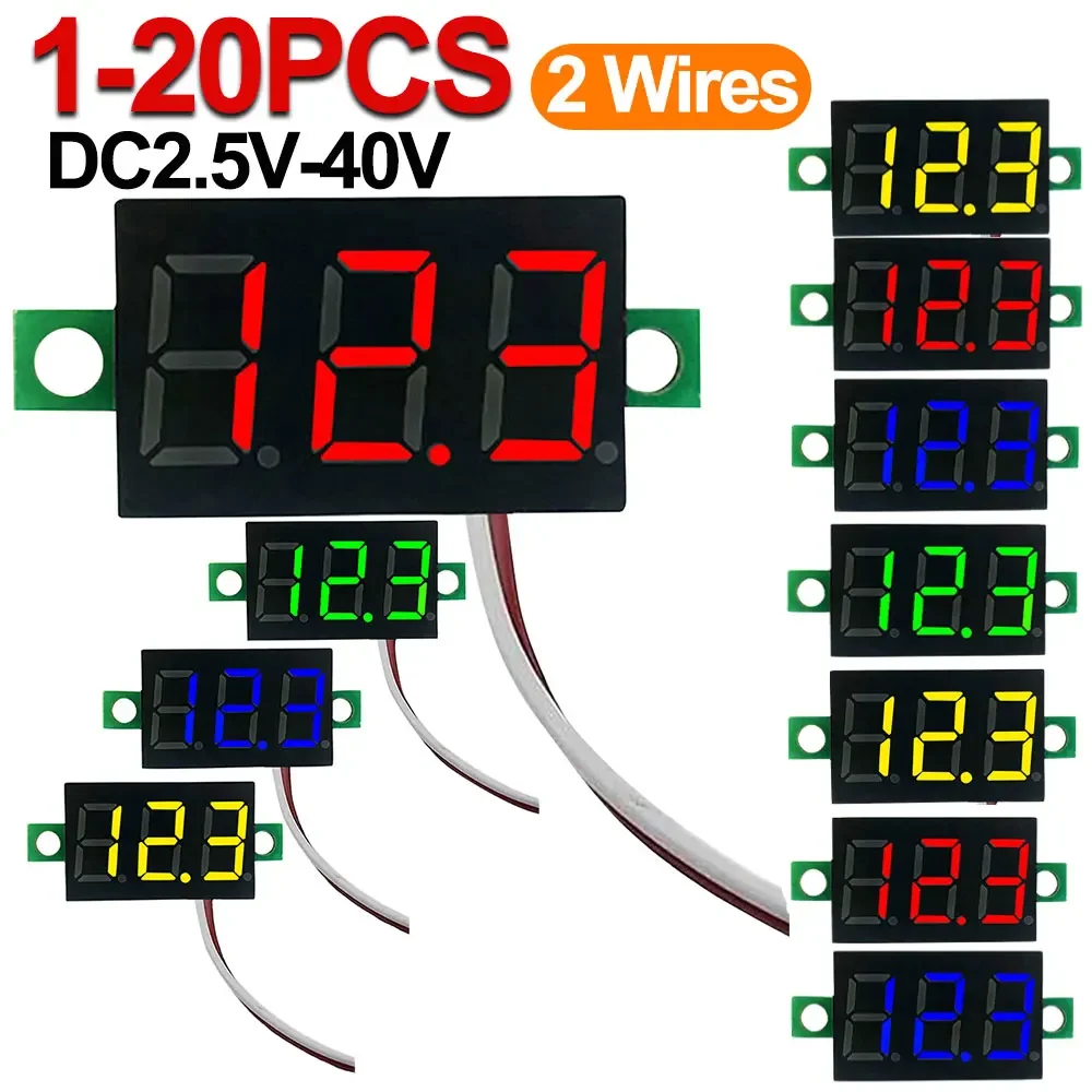 1-20pcs 0.28 Inch 2 Wires Mini Display Module Volt Meter LED Screen Digital Voltmeter DC2.5V-40V Car Mobile Power Voltage Tester