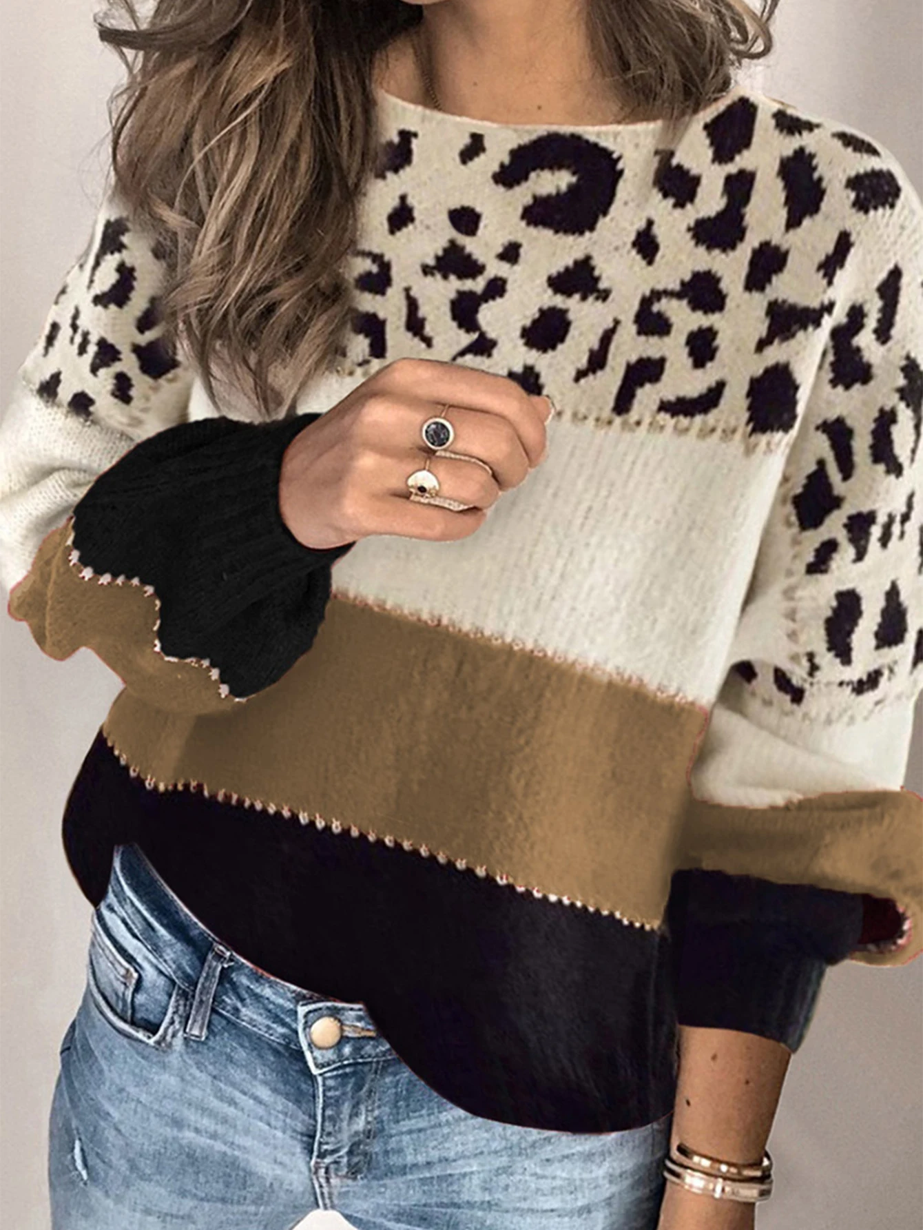 

Women's Polka Dot Stripes Long Sleeve Crew Neck Sweater Loose Fit Autumn Winter Party Top Hotsweet