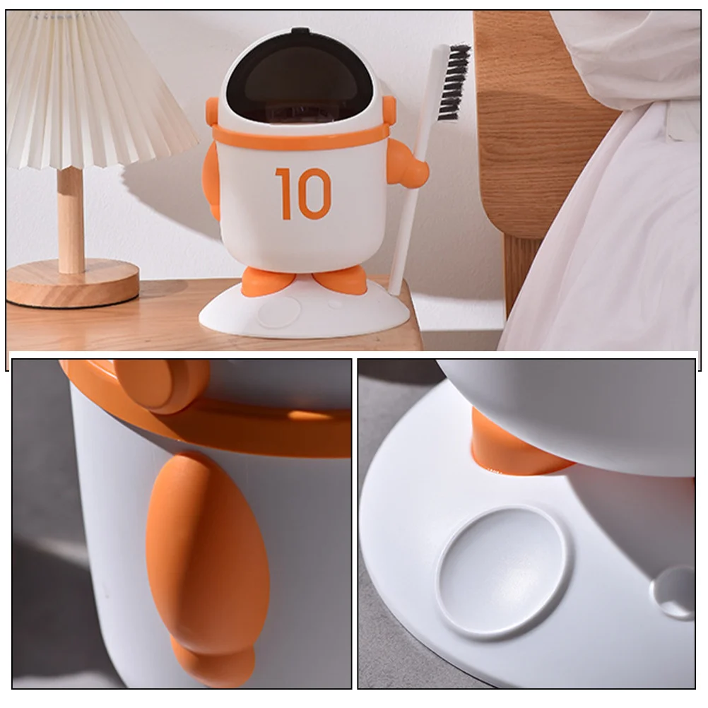 

Desktop Trash Can Mini Size Astronaut Shape Bright Color Non Toxic Plastic Bin for Organizing Small Spaces Desk Trash Can