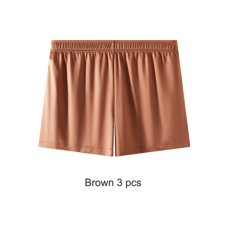 3pcs Summer Satin Men's Boxer Shorts Ice Silk Underwear Solid Color Underpants Male Breathable Home Wear Pajama Pants view 4