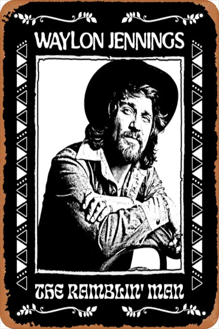 Ramblin' Man Waylon Jennings Retro Style Fan Design Poster Retro Metal Tin Vintage Sign 12 X 8 Inch Home Bar Man Cave 8 x 12