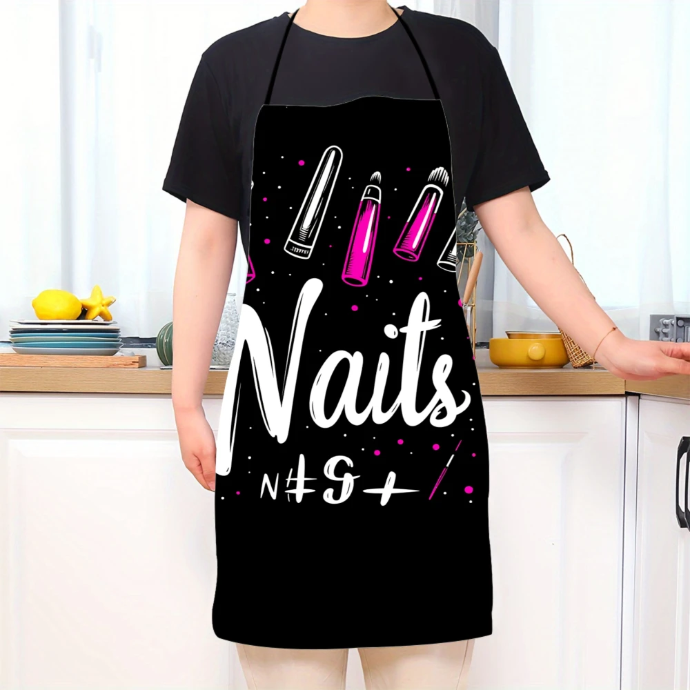 Nails Salon Apron For Nail Technicians And Manicure Artists With Pink Polish Bottles Design And Nails Text Print