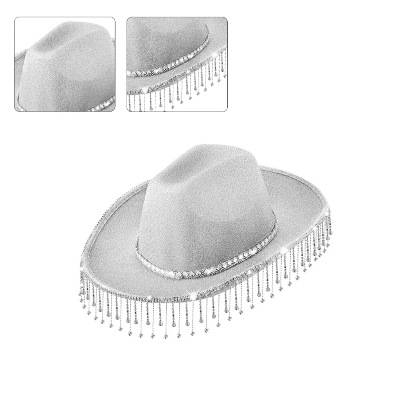 

Rhinestones Cowboy Hat Fringed Cowgirl HatsTeens Girl Fashion Summer Headwear