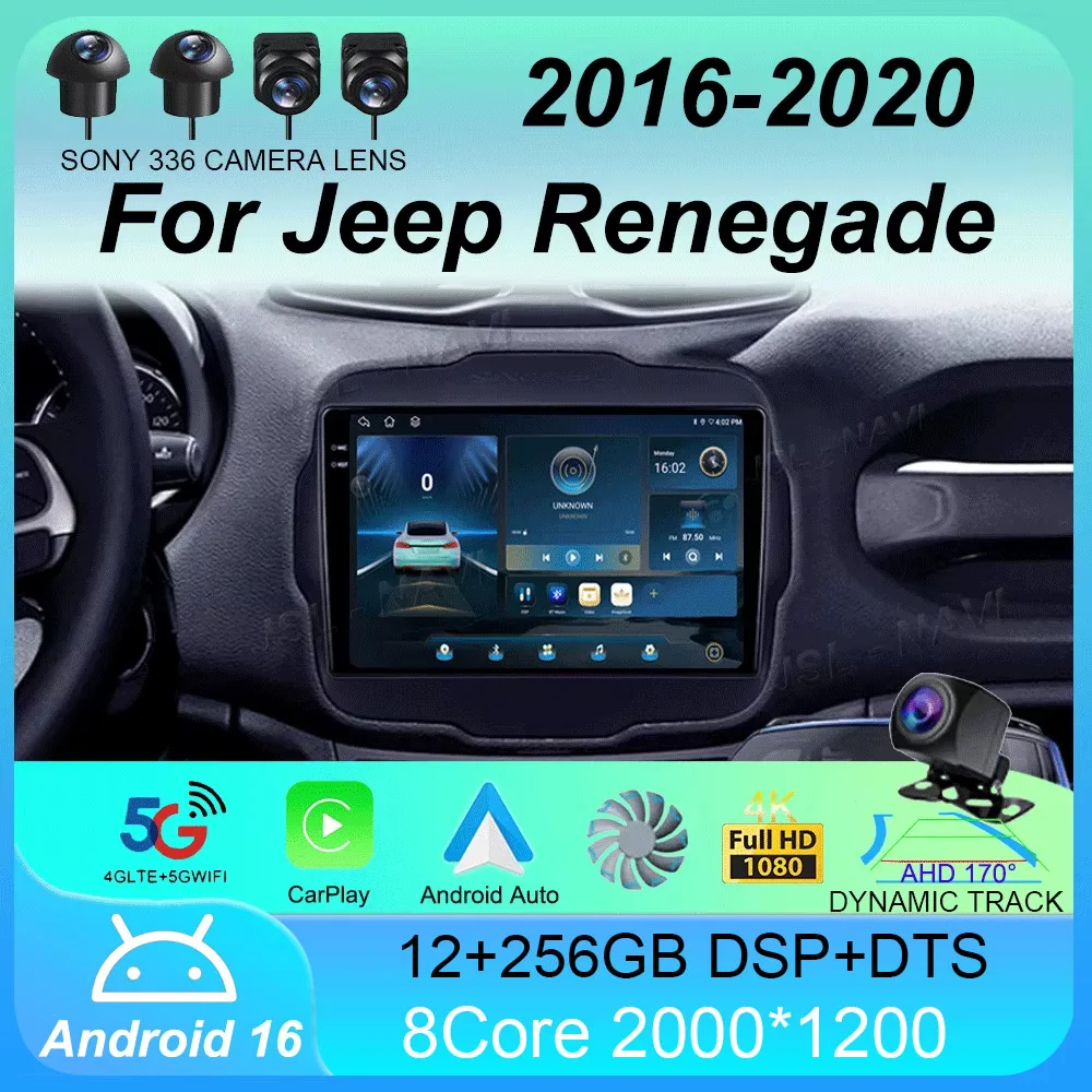 

Android 16 Car Radio Multimedia Player For Jeep Renegade 2016-2020 Carplay Android Auto Stereo 4G Wifi 360 camera head unit DVD