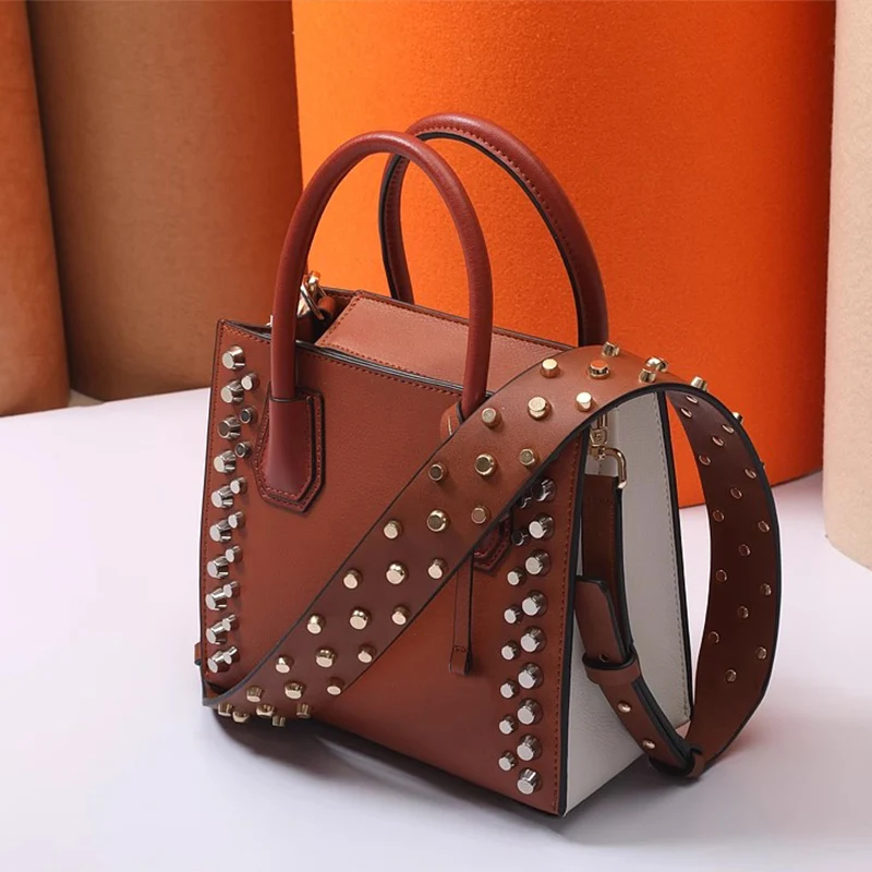 Leather Bag Replacement Strap Adjustable Metal Rivet Handbag Shoulder Straps Bag Belt Handle Crossbody Purse DIY Accessories