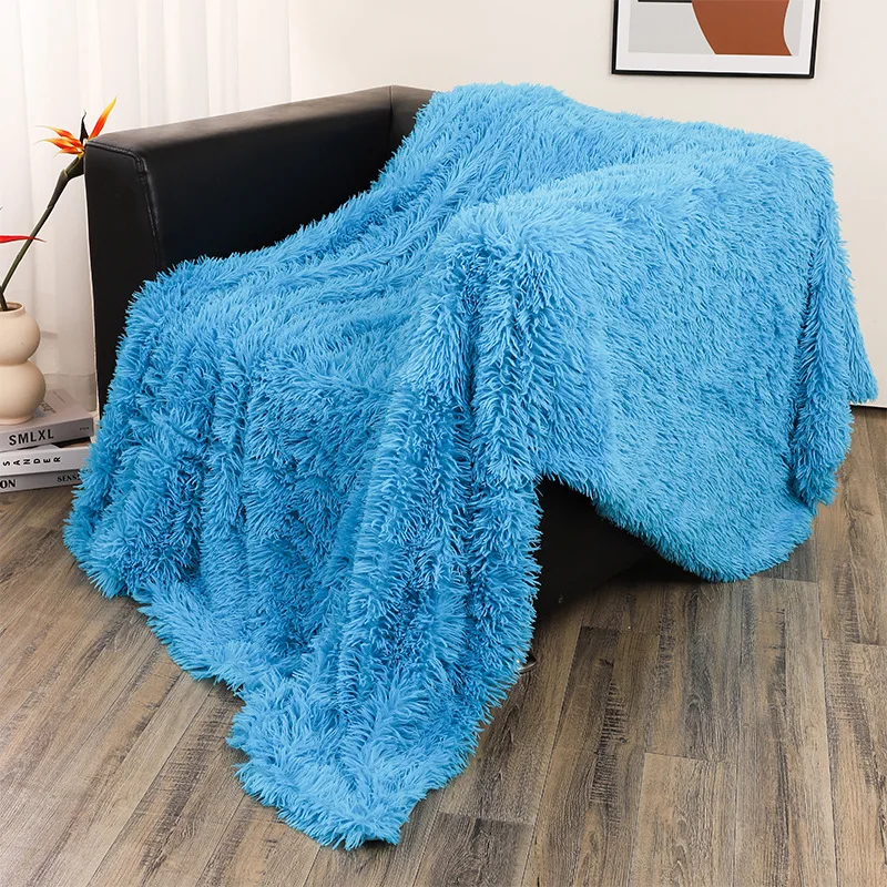 Flannel Throw Blanket Long Shaggy Plush Blanket for Couch Sofa Bed Winter Warm Soft Fluffy Faux Fur Bedspread