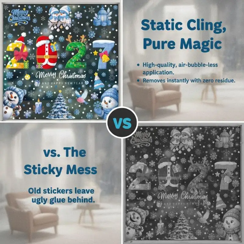 4/5 Sheets Snowman Reindeer Santa: Claus Christmas Tree Static Cling Decals 2027 Merry Window Stickers