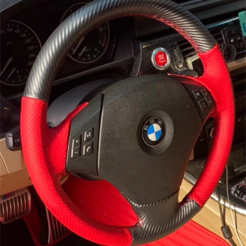 

Для BMW 523 530 523li 525 520li 535 545i E60 Нескользящий чехол на руль из углеродного волокна из натуральной кожи с ручной прошивкой