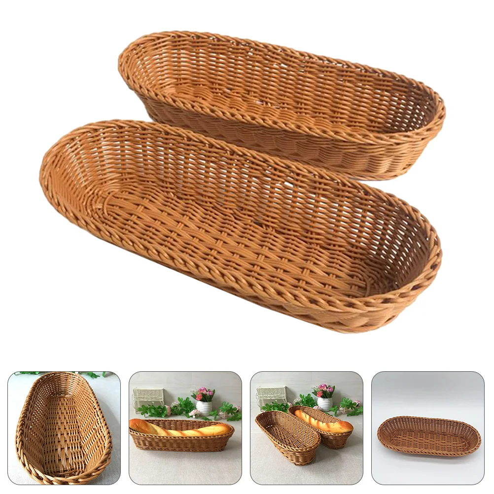 2 Pcs Bread Basket Fruit Serving Tray Chicken Egg Trays for Plants Household Food Holder Rattan