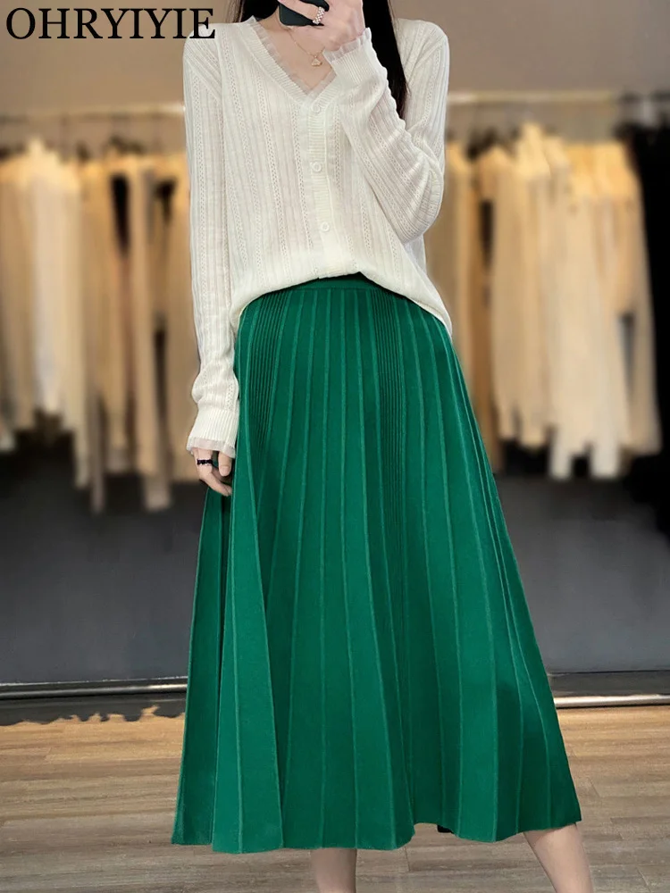 Basic Knitted Skirt for Women Vintage Autumn Winter Thick Knit Skirt Female High Waist Midi Long A-line Skirts All-match Clothes