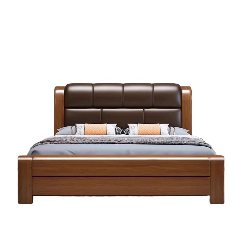 

Solid wood bed 1.5 meters simple Chinese 1.8 meters single double bed soft bag backrest master bedroom storage