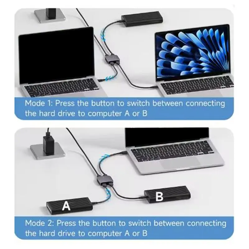 USB-C Switch Bi-Directional 10Gbps 100W 1 In 2 Out/2 In 1 Out Switcher Splitter For Thunderbolt 4/5 For Laptop
