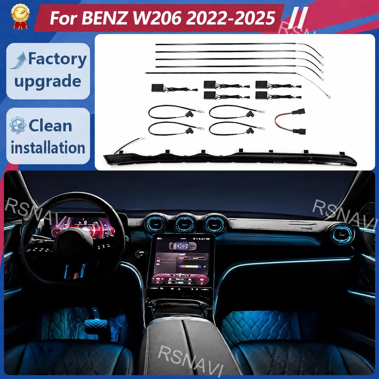 Active Ambient Lighting Kit for Mercedes-Benz C-Class W206 2022-2025, Car Interior Accent Illumination Retrofit Trim Accessories