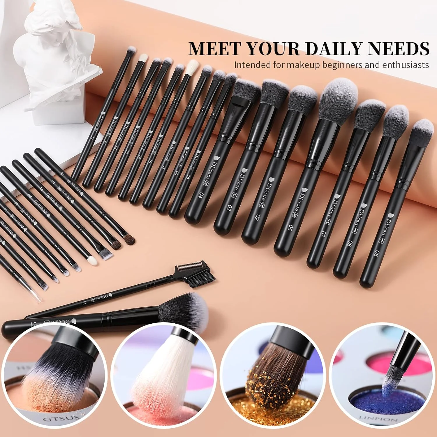 DUcare ensemble de pinceaux de maquillage professionnels 27 pièces fond de teint synthétique mélange poudre pour le visage Blush correcteurs ombres à paupières pinceaux
