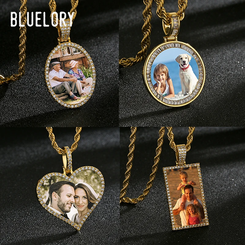 

Bluelory Customized Photo Necklace Thick Chain For Men Women Personalized Photos Memory Pendant Commemorative Jewelry Gift
