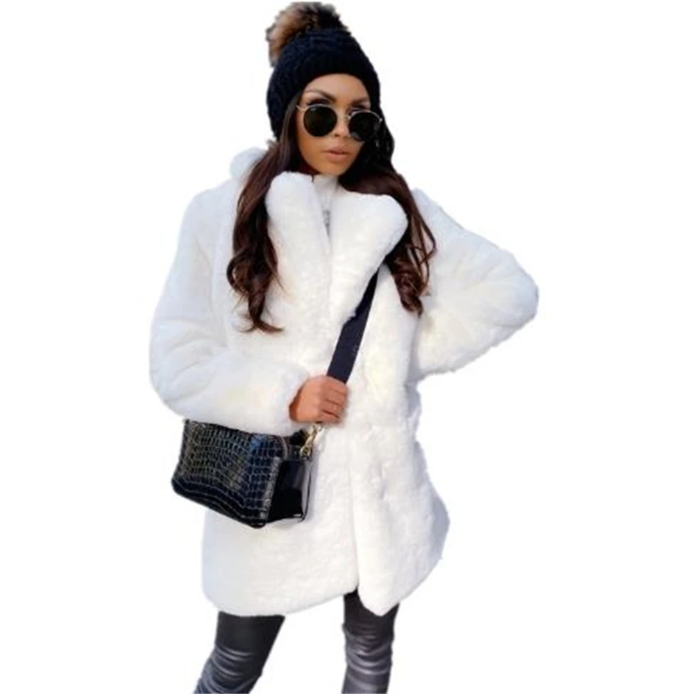 2024 New Women Winter Warm Faux Fur Coat Thick Women Middle -Long Overcoat Turn Down Collar Women Warm Female  Casaco Feminino