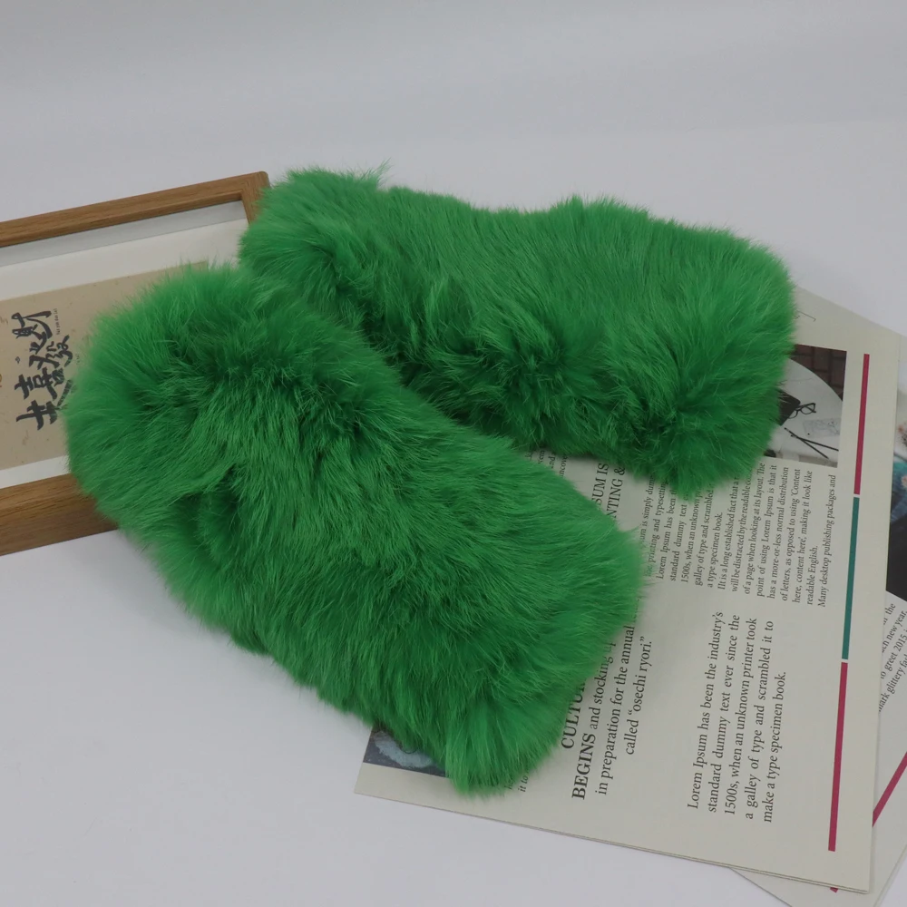 新しい冬の女性の本物のウサギの毛皮の手袋長さ-25-センチメートル-100-天然ウサギの毛皮のミトンニット暖かい女性の冬の屋外手袋