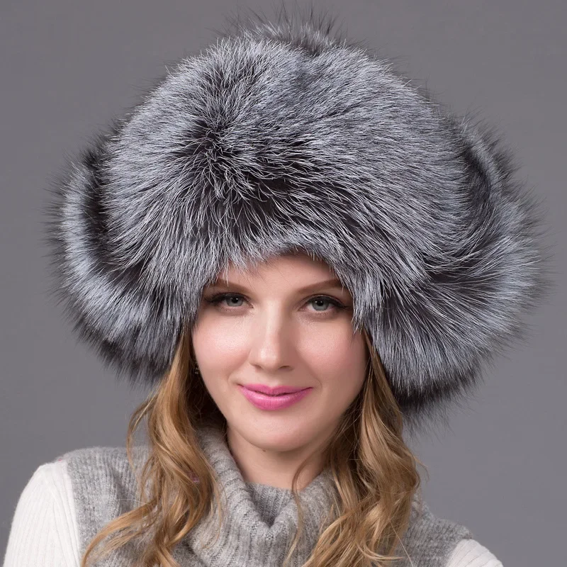 

Real Fox Fur Grass Lei Feng Hat Women's Ear Protection Hat Real Sheepskin Top Warm Winter Wind Snow Hat with Cotton