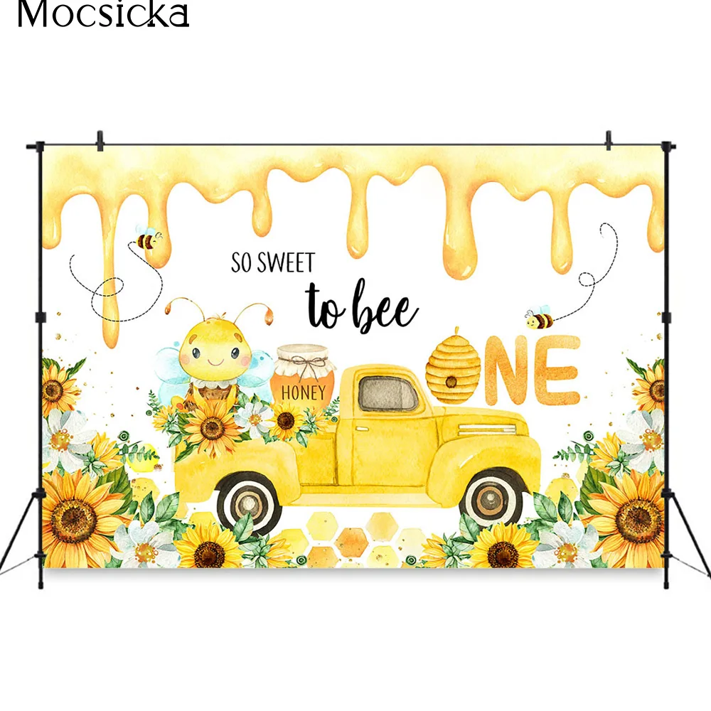 Baby Bee Sweet Honey Yellow Background Decoration Banner Flower Boy Girl 1st Birthday Party Backdrop Newborn Wedding Photozone