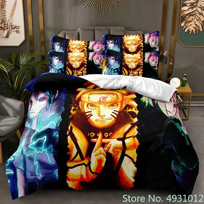 

N-Naruto Vortex Uchiha Sasuke Boys Bedding Set Pillowcase Anime Bedclothes 3D Printed Kids Adult Quilt Duvet Cover Gift
