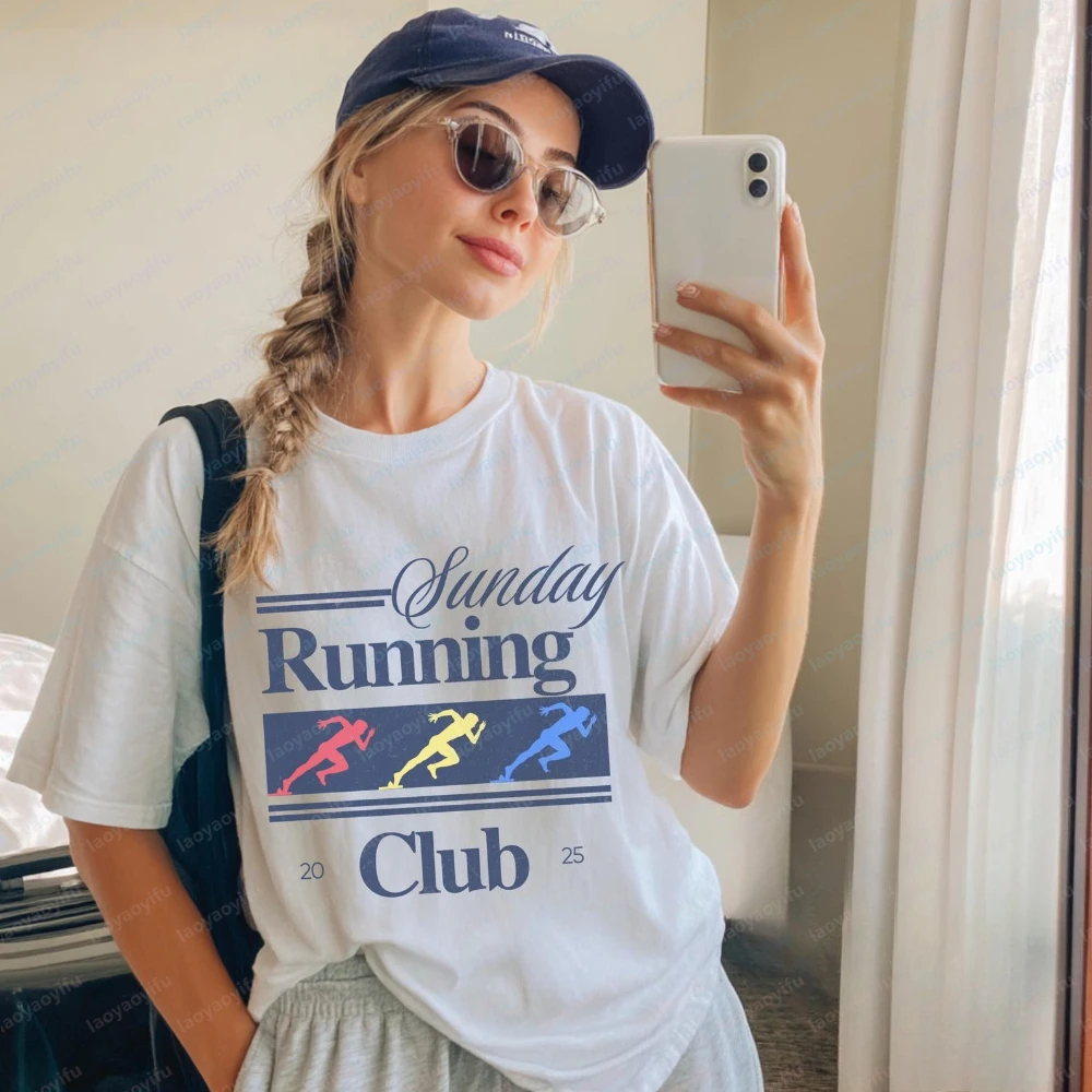Sunday Run Club Graphic Tee Retro Graphic T-Shirt 90s Inspired Running Shirt Women Clothing Y2k Top Harajuku Graphic T Shirts