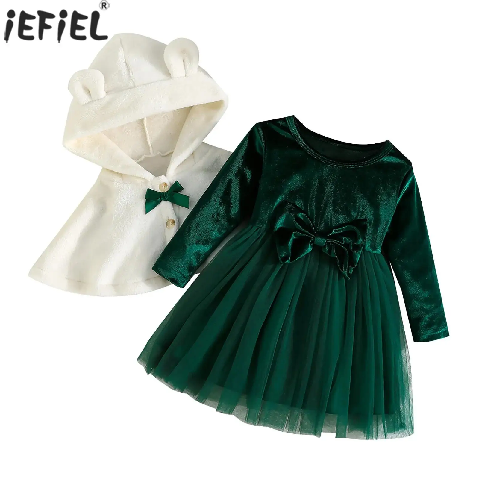 

Рождественское платье принцессы для маленьких девочек, флисовый плащ с капюшоном и бантом, бархатные тюлевые платья для свадебной вечеринки, фотосессий