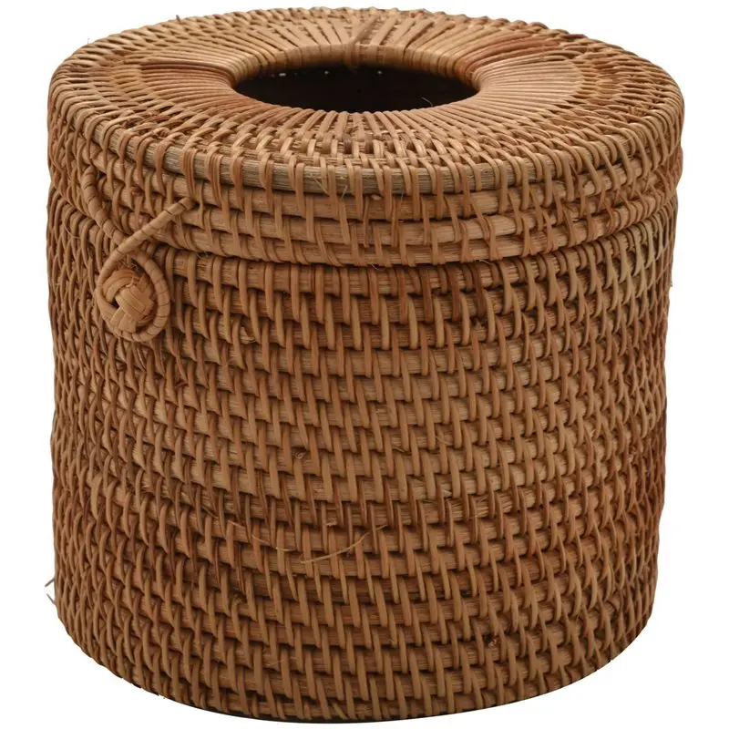 ABLK 6X Round Rattan Tissue Box Vine Roll Holder Toilet Paper Cover Dispenser For Barthroom,Home,Hotel And Office