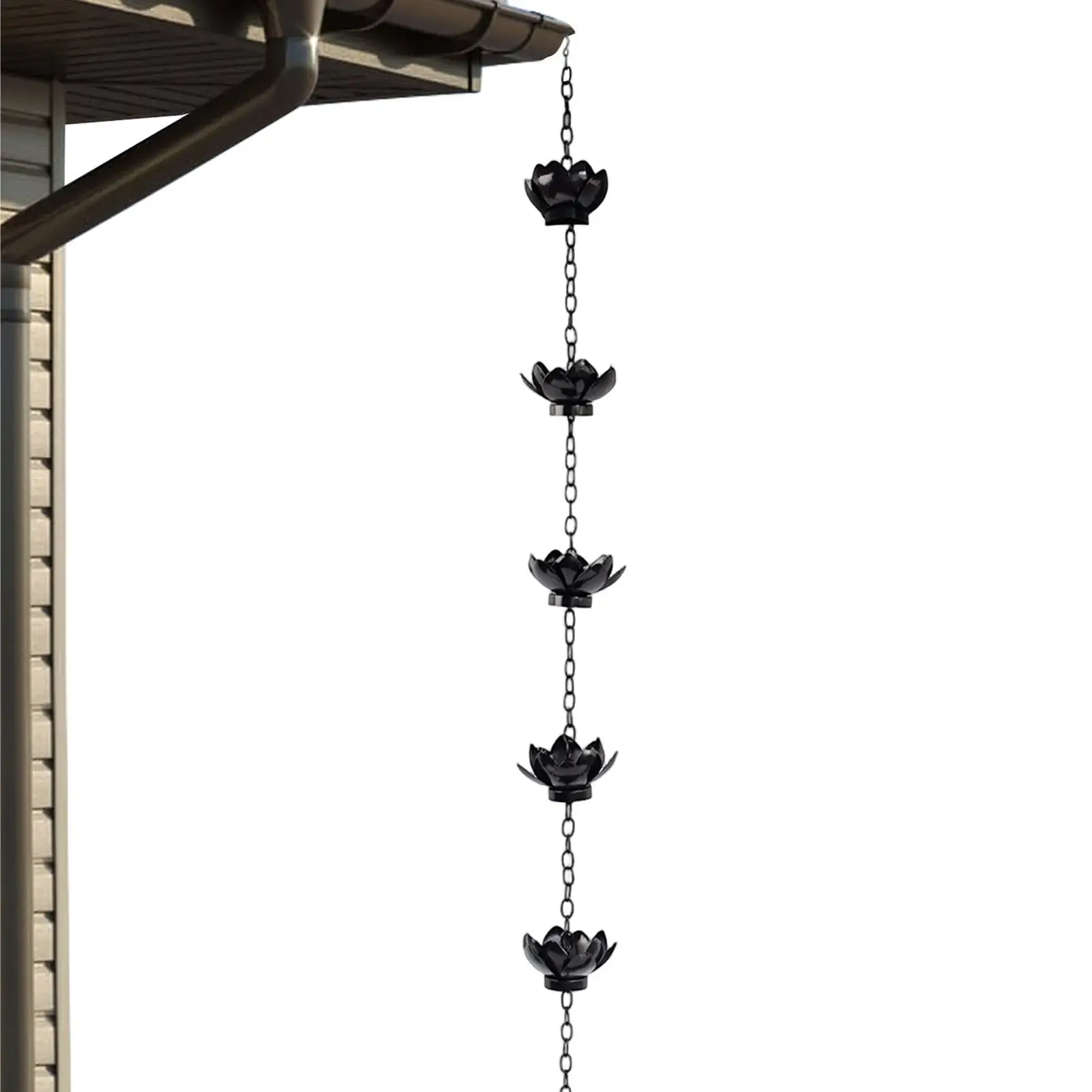 Outdoor Iron Lotus Rain Chains Decorative Flower Shape Gutter Chain Downspout For Home Exterior Garden Yard Landscape