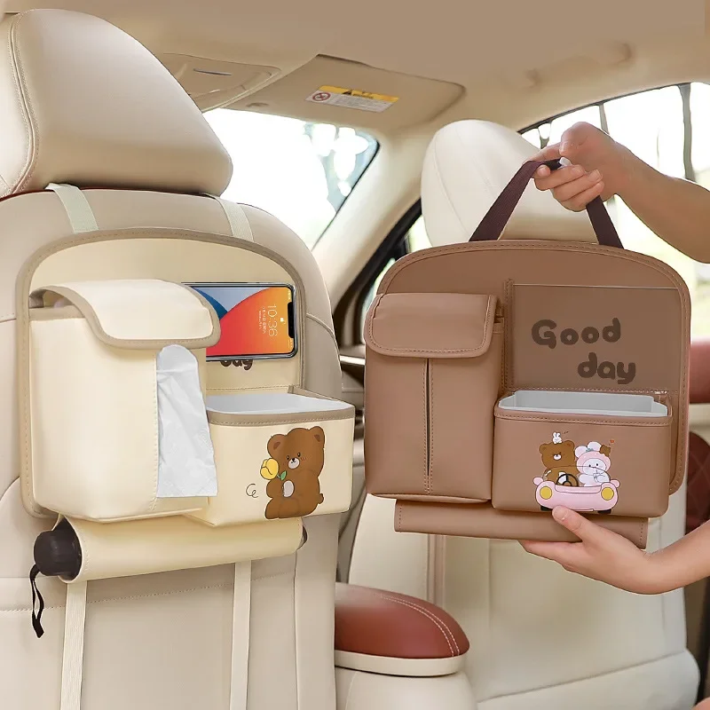 Multifunctional Car Storage Bag Cute Cartoon Rear Seat Back-Mounted Storage Bag for Car Interior Garbage Barrel