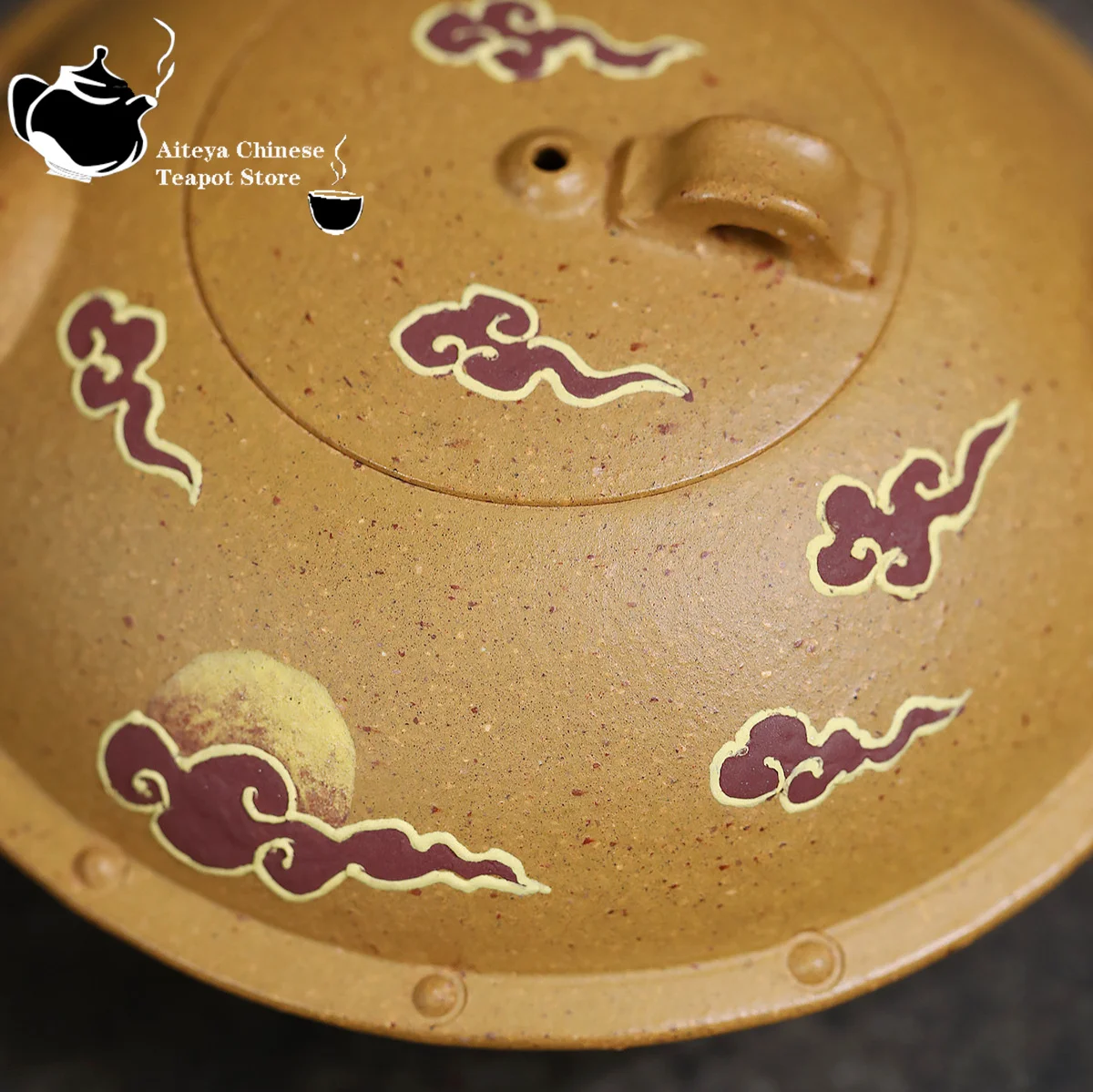 Yixing Purple clay teapot, gold section clay, flying saucer, auspicious cloud, Kung Fu tea set, Chinese teapot, health pot