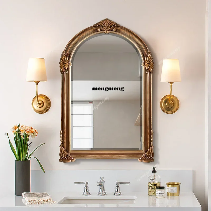 H134 French vintage carved wall hanging makeup mirror home living room entrance decoration mirror bedroom bathroom dressing mirr