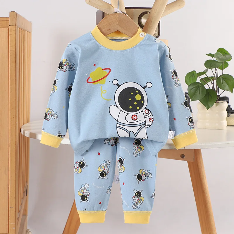

Kids Autumn Pure Cotton Pajamas Boys Girls Cartoon Long Sleeve T-Shirt Tops + Pants Toddler Baby Warm Sleepwear Clothing Sets