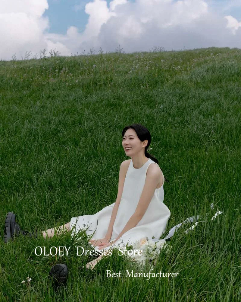 OLOEY Simple A Line Short Wedding Party Dresses Korea Photo shoot O-Neck Mini Bridal Gowns Formal Party Dress Plus Size Summer