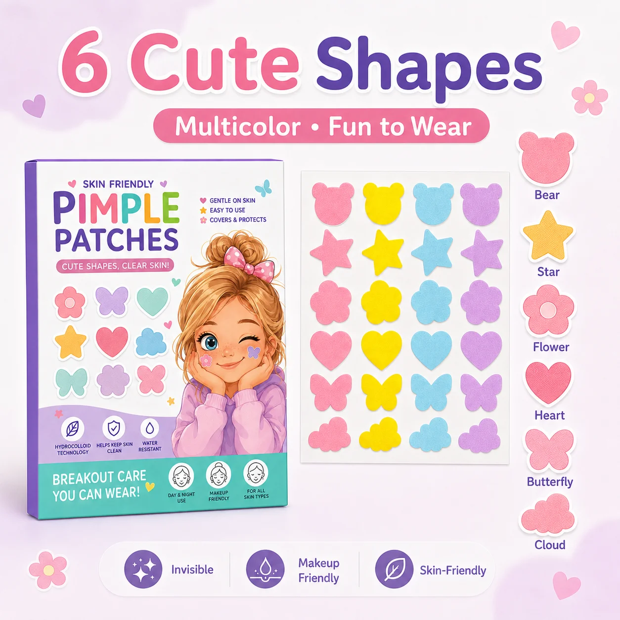 Pimple Patchs 120PCS Multicolor Cloud Stickers Invisible Makeup Skin Cover Decorative Face Patches Cute Fashion Face Stickers