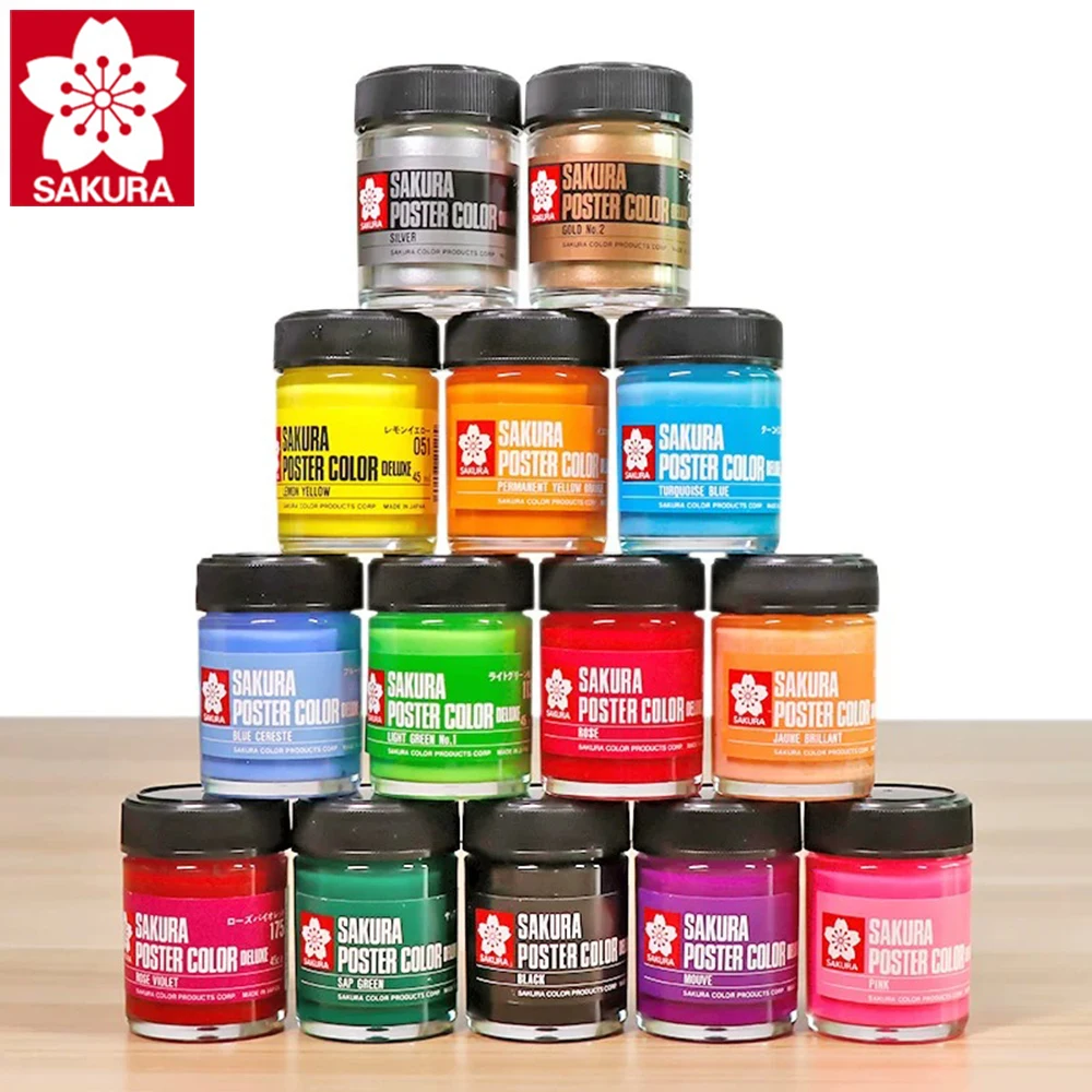 Japan SAKURA Color Gouache Paint 45ml Washable Opaque Pigment Gold Silver Highlight White for Art Design Student Drawing