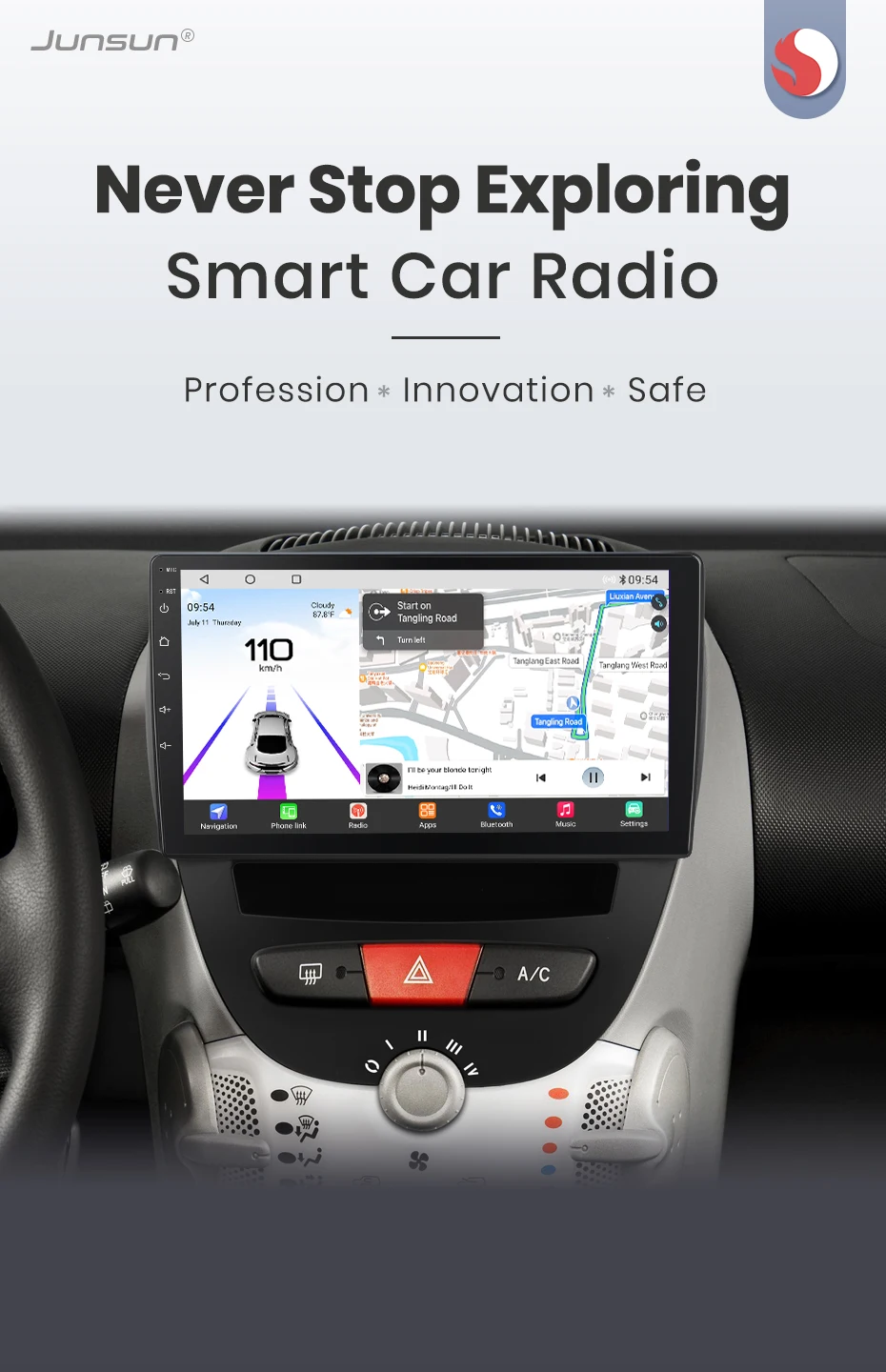 Junsun Qualcomm 8-Kern 360 ° Optionale Kamera, CarPlay, Android Auto Autoradio für Peugeot 107, Toyota Aygo, Citroen C1 2005-2014, 2-DIN-Systeme, Stereo, GPS, SWC, Bluetooth, FM, RDS, DSP, IPS-Bildschirm, intelligente Fahrzeugsysteme, KI-Sprachsteuerung, 4G, WLAN, 8-Kern, Plug&Play-Headunit – Detail 5